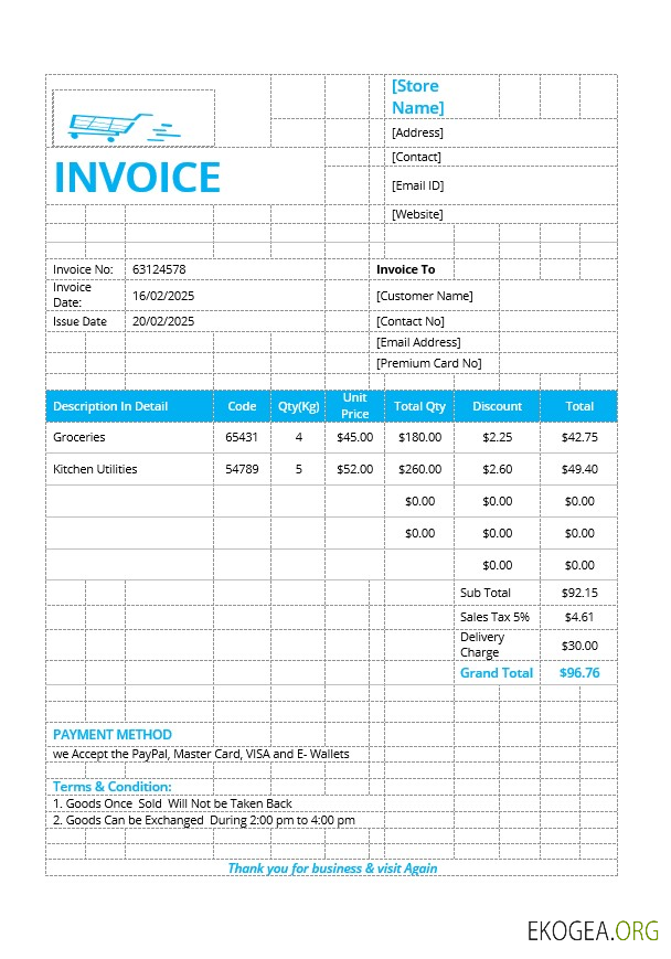 Modèle de facture de magasin de détail